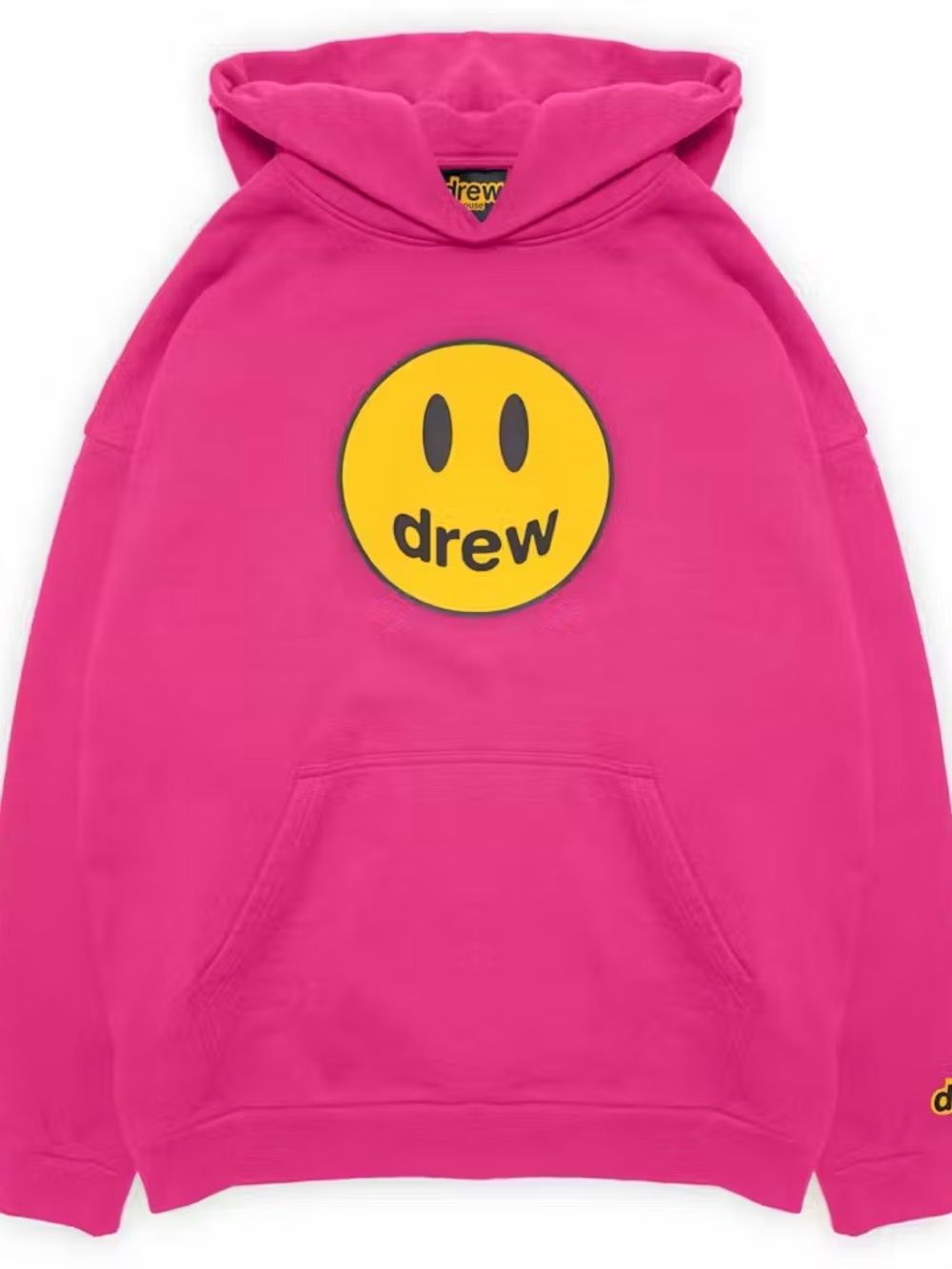 drew house Hot Pink Hoodie with Yellow Smiley Logo